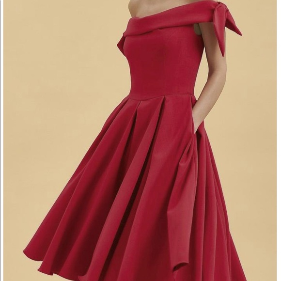 Off the shoulder zip back mid length dress - Picture 2 of 4